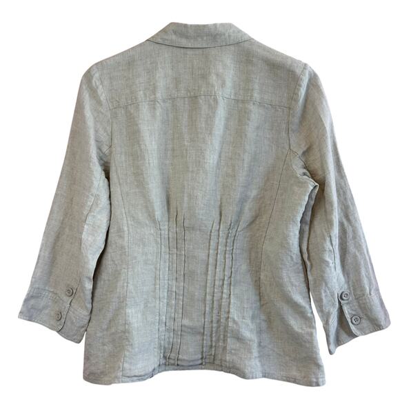 Kim Rogers Linen Shirt Petite L Oatmeal Pintuck Button Front Pockets Casual - Picture 2 of 10